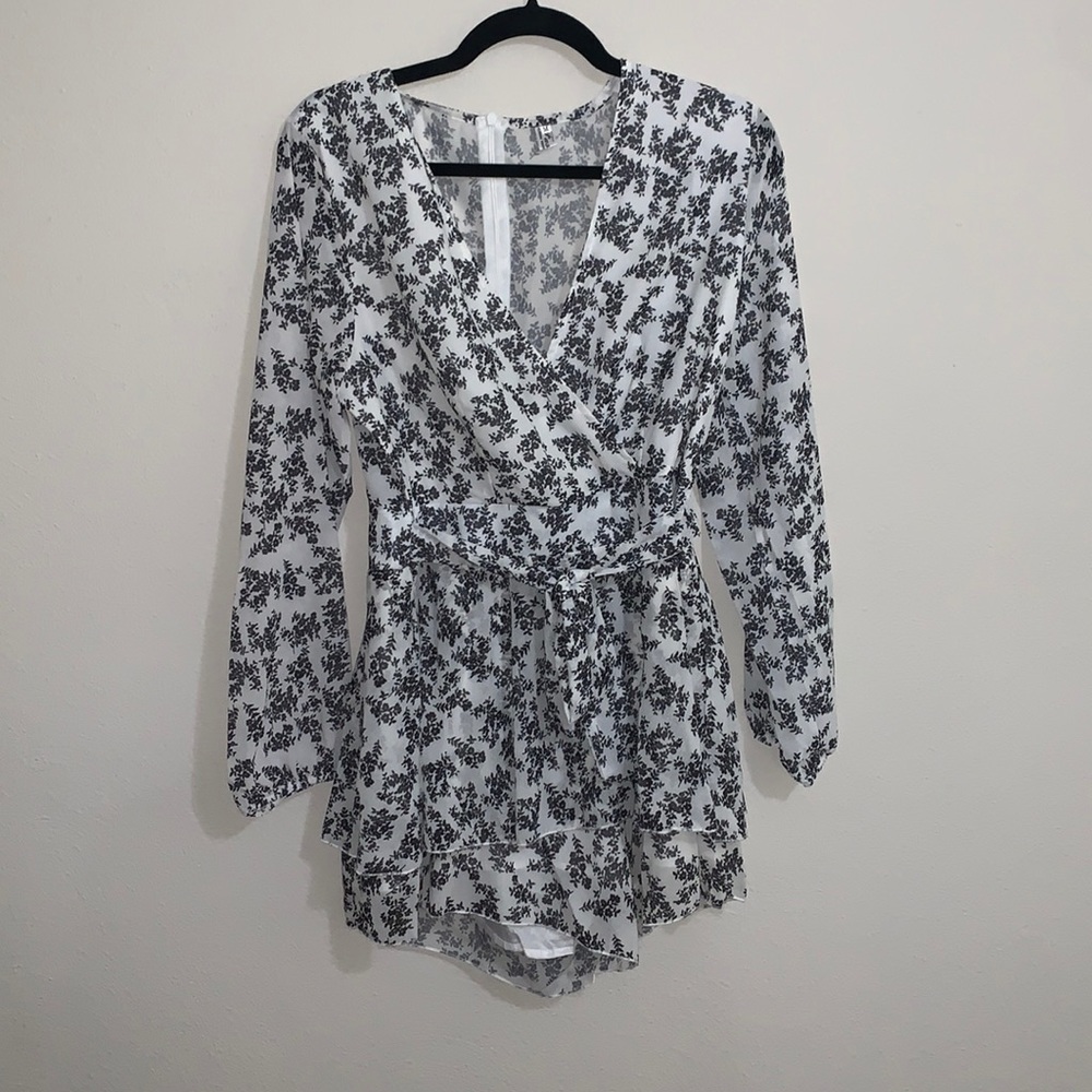 Deep V-Neck Long Sleeve Romper
